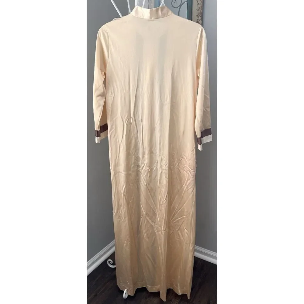 VTG 1960's Womans Vanity‎ Fair Tan/Brown House Coat Zip Bath Robe Night Gown 10
